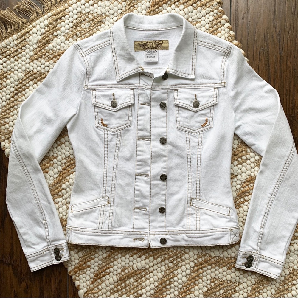 Distressed cream Jean Jacket (Small)
